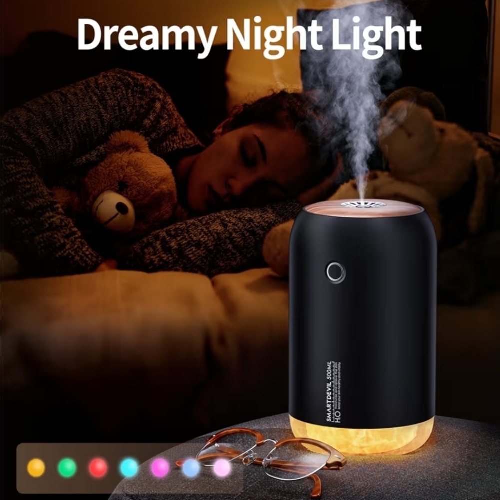 SmartDevil Portable Mini Humidifier 500ml USB Desk Humidifier w/ Night Light